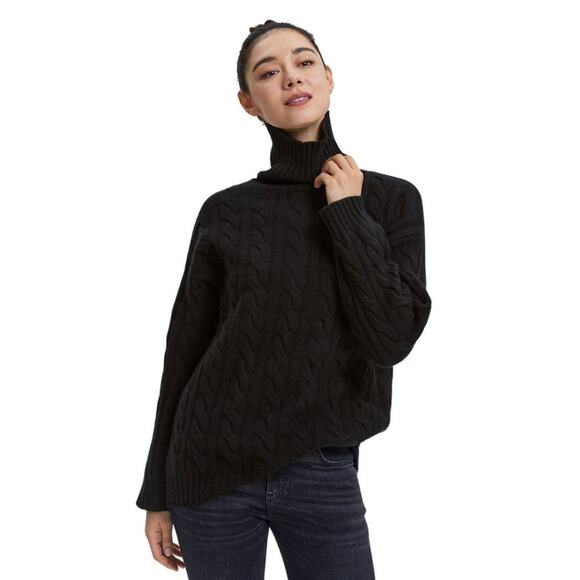 NWT Gentle Herd Ultra High-Neck Cable-Knit Wool Sweater Black One Size - Picture 1 of 10